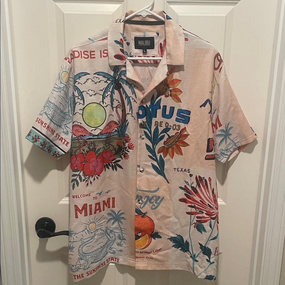 Malibu by Drill Clothing Co. Men's Retro Print Button-Down Shirt – Short Sleeve